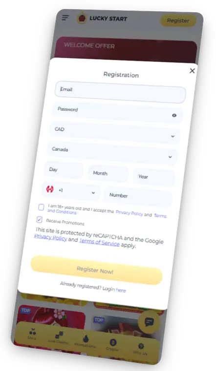 Registration at LuckyStart